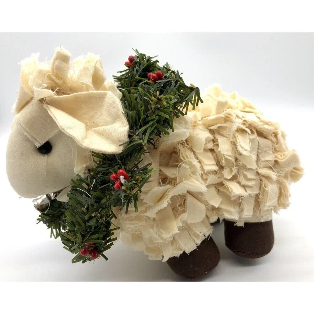 Stuffed Rag Cotton Sheep Lamb Figure Plus Christmas Decor New! + 3 Sheep Friends